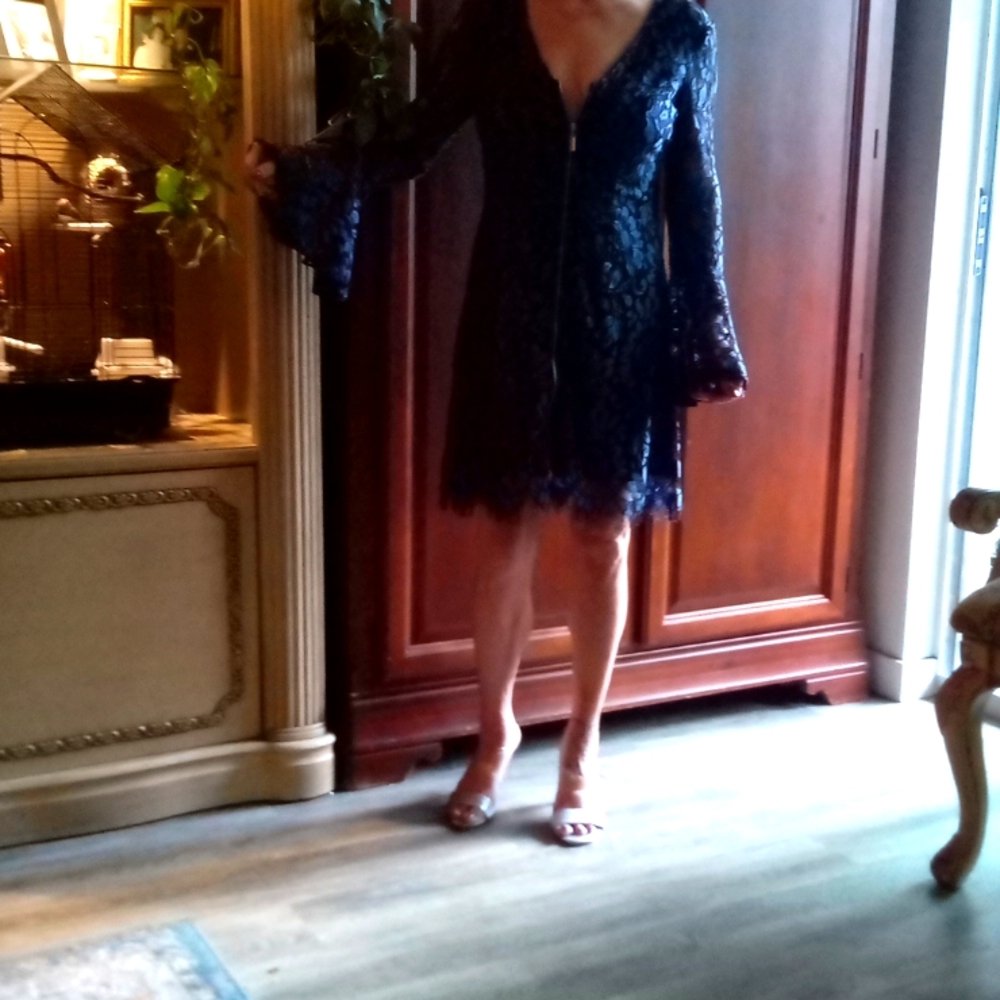 Venus,size small,blue ,lace cocktail dress with bell sleeve